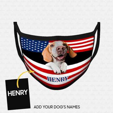 Personalized Dog Gift Idea - Dog With Brown Long Ears In American Flag For Dog Lovers - Cloth Mask